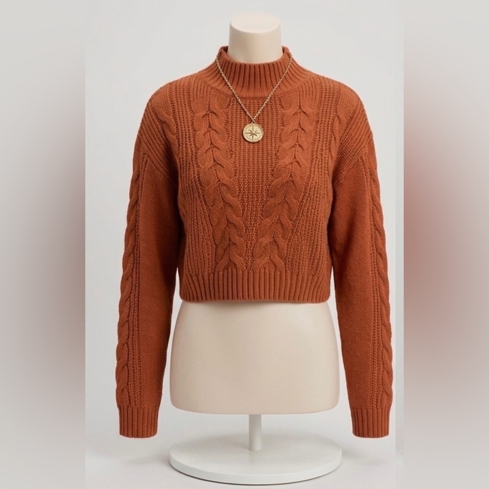 Cozy Cable Knit Turtleneck Sweater - Brown
